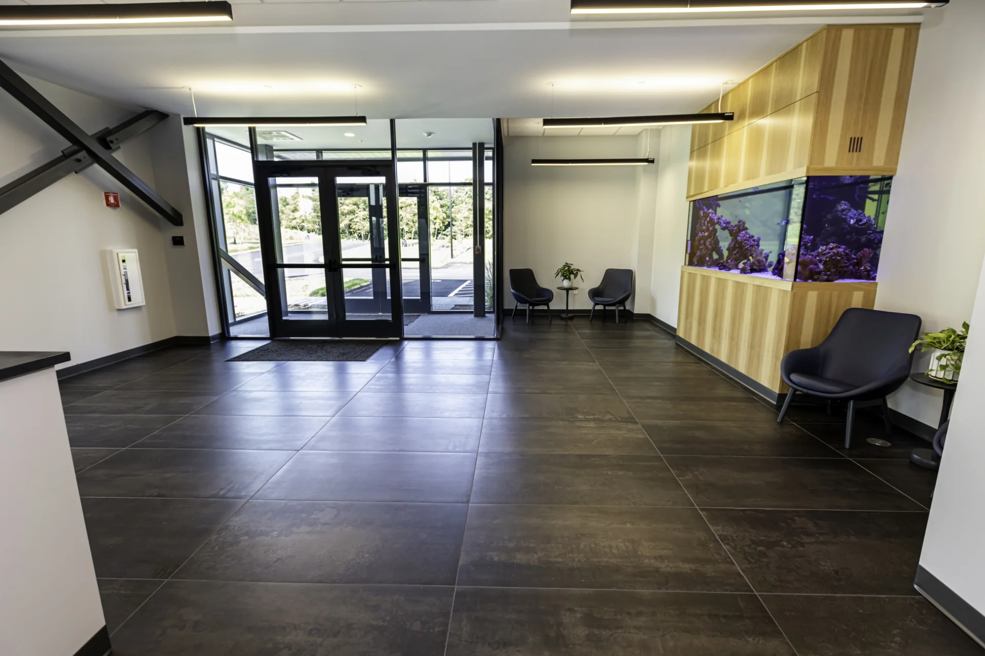 interior entrance and fish tank
